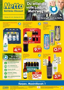 Cola im Netto Marken-Discount Prospekt "DER ORT, AN DEM DU IMMER AUSGEZEICHNETE PREISE FINDEST." mit 2 Seiten (Kerpen (Kolpingstadt))