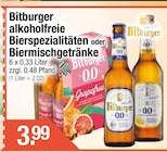 alkoholfreie Bierspezialitäten im Getränke City Prospekt alkoholfreie Bierspezialitäten von Bitburger im aktuellen Getränke City Prospekt für 3,99 €