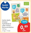 Dinkel-Apfelkekse oder Hafer-Bananenkekse von Hallo Welt für 0,89 € bei budni im Angebot Dinkel-Apfelkekse oder Hafer-Bananenkekse von Hallo Welt im aktuellen budni Prospekt