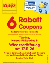 Netto Marken-Discount Prospekt für Tönning mit 2 Seiten Netto Marken-Discount Prospekt für Tönning: "6 Rabatt-Coupons", 2 Seiten, 05.10.2026 - 10.10.2026