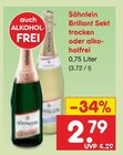 Brillant Sekt trocken oder alkoholfrei Angebote von Söhnlein bei Netto Marken-Discount Lehrte für 2,79 €
