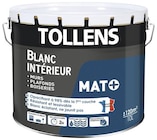 Peinture monocouche murs et plafonds intérieure acrylique mat blanc 10 L - Tollens en promo chez Brico Dépôt Peinture monocouche murs et plafonds intérieure acrylique mat blanc 10 L - Tollens dans le catalogue Brico Dépôt