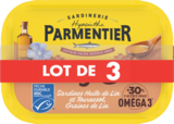 SARDINES ENTIÈRES À L'HUILE DE LIN ET TOURNESOL ET GRAINES DE LIN PARMENTIER - PARMENTIER en promo chez Auchan Hypermarché Boulogne-Billancourt à 6,39 €