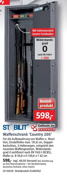 Waffenschrank 'Country 205' bei BAUHAUS in Neuwied Waffenschrank 'Country 205' im Angebot bei BAUHAUS Neuwied für 598,00 €