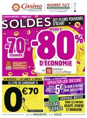 Catalogue Casino Supermarchés du moment, 11/01/2023 - 07/02/2023 Prospectus Casino Supermarchés en cours, "Soldes des pleins pouvoir d'achat",12 pages