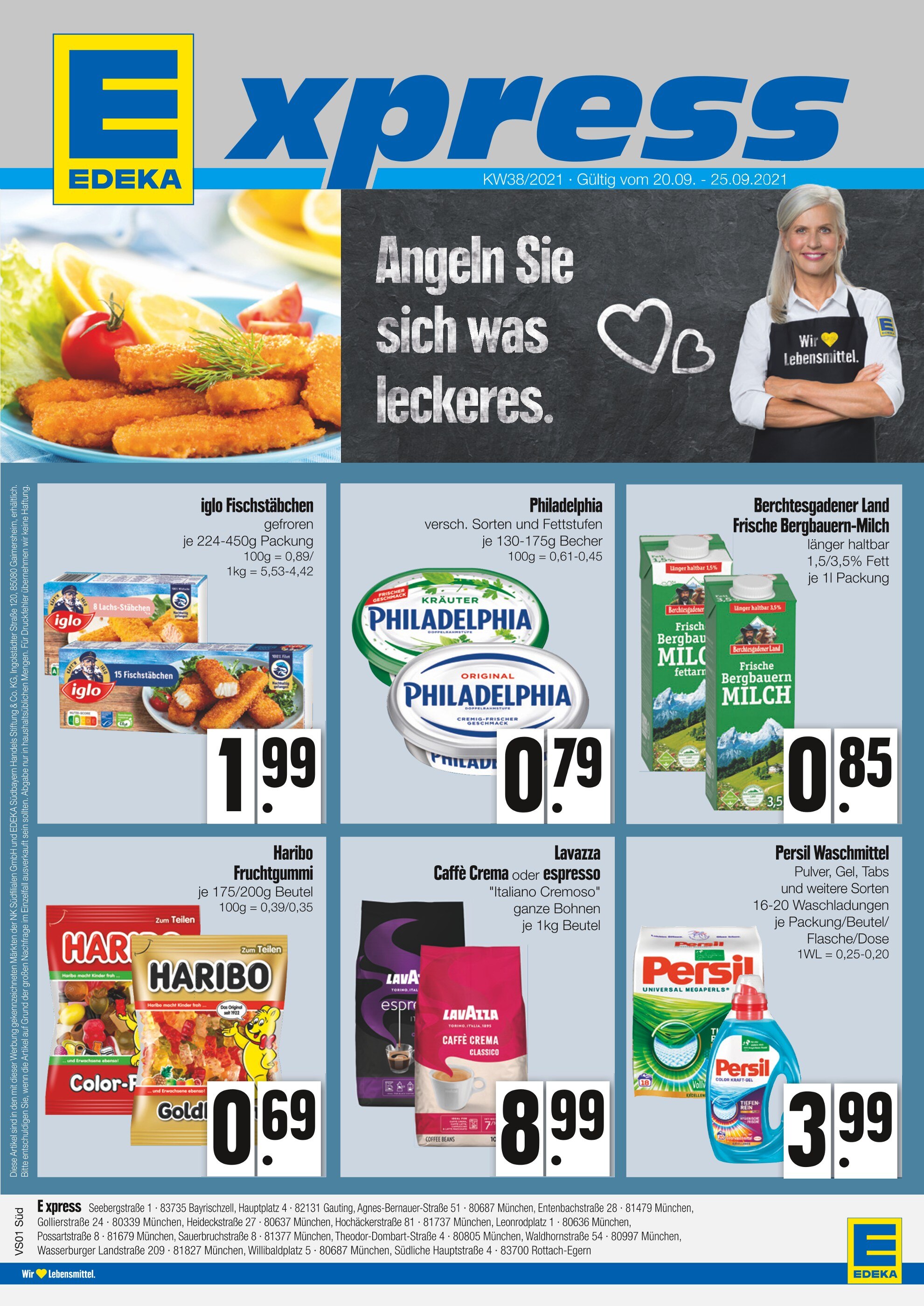 EDEKA Prospekt für München mit 4 Seiten EDEKA Prospekt für München: "Angeln Sie sich was leckeres", 4 Seiten, 20.09.2021 - 25.09.2021