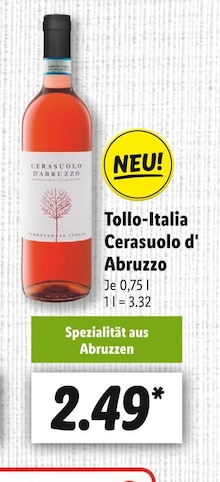 Alkoholische Getraenke von Tollo-Italia Cerasuolo d' Abruzzo im aktuellen Lidl Prospekt für 2.49€