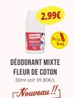 Roll on Déodorant mixte Fleur de coton - NATURALIA à 2,99 € dans le catalogue Naturalia