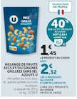 Melange de fruits secs et/ou graines grillees sans sel ajoute - U - Super U à Antibes Melange de fruits secs et/ou graines grillees sans sel ajoute - U en promo chez Super U Antibes à 2,32 €