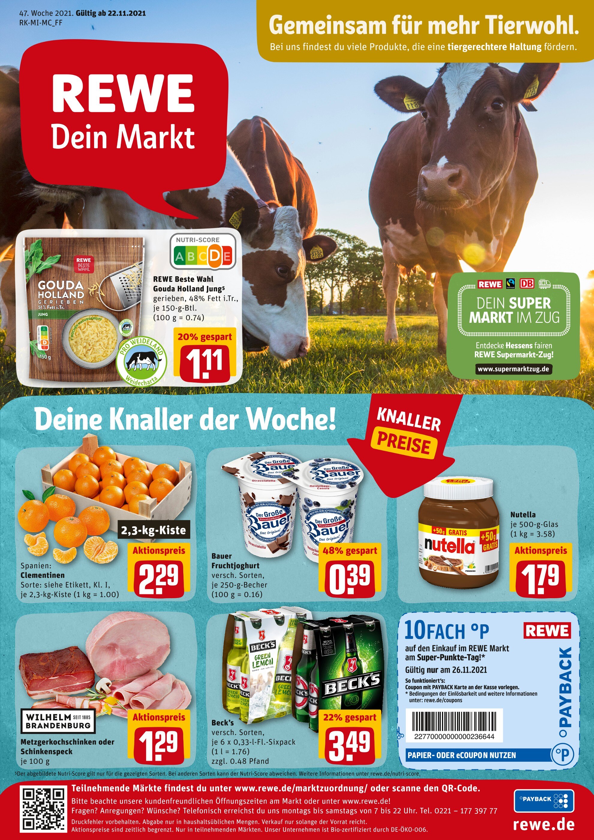 REWE Prospekt für Weiberhof mit 17 Seiten REWE Prospekt für Weiberhof: "Angebote im Markt", 17 Seiten, 22.11.2021 - 27.11.2021