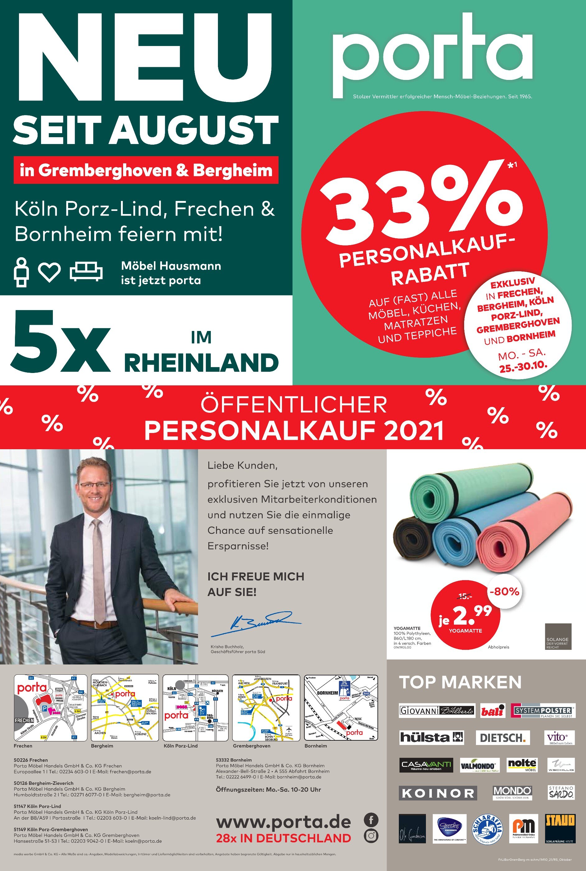 porta Möbel Prospekt für Kaarst mit 2 Seiten porta Möbel Prospekt für Kaarst: "33% PERSONALKAUFRABATT", 2 Seiten, 25.10.2021 - 30.10.2021