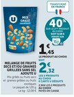 Melange de fruits secs et/ou graines grillees sans sel ajoute - U en promo chez Super U Dunkerque à 2,32 €
