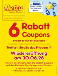 Netto Marken-Discount Prospekt "6 Rabatt-Coupons" für Treffurt, 2 Seiten, 18.05.2026 - 23.05.2026