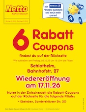 Netto Marken-Discount Discounter Prospekt der aktuellen Woche mit 2 Seiten, gültig von 05.10.2026 bis 10.10.2026, in Schlotheim und Umgebung Aktueller Netto Marken-Discount Discounter Prospekt in Schlotheim und Umgebung, "6 Rabatt-Coupons" mit 2 Seiten, 05.10.2026 - 10.10.2026