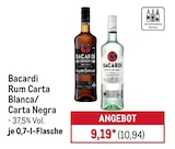 Rum Carta Blanca/ Carta Negra Angebote von Bacardi bei METRO Leipzig für 10,94 €