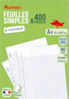 FEUILLES SIMPLES PERFORÉES 400 PAGES AUCHAN - AUCHAN en promo chez Auchan Hypermarché Le Havre à 2,79 €