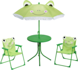 Set de jardin enfant avec 2 chaises et 1 table avec parasol dans le catalogue Maxi Bazar