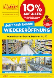 Netto Marken-Discount Prospekt für Wusterhausen mit 4 Seiten Netto Marken-Discount Prospekt für Wusterhausen: "Wiedereröffnung - 10% auf ALLES", 4 Seiten, 08.09.2026 - 12.09.2026