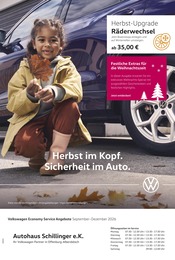 Werkstatt & Auto Prospekt von Volkswagen in Offenburg Aktueller Volkswagen Werkstatt & Auto Prospekt für Offenburg: Herbst im Kopf. Sicherheit im Auto. mit 1} Seite, 01.09.2026 - 31.12.2026