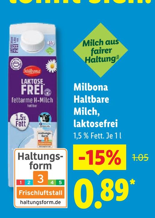 Haltbare Milch, laktosefrei
