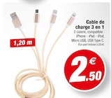 Câble de charge 3 en 1 en promo chez Bazarland Béziers à 2,50 €