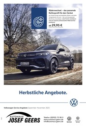 Aktueller Volkswagen Werkstatt & Auto Prospekt in Haren und Umgebung, "Herbstliche Angebote." mit 1 Seite, 01.09.2025 - 30.11.2025