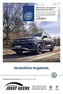 Aktueller Volkswagen Prospekt "Herbstliche Angebote." Seite 1 von 1 Seite für Haren