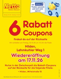 Netto Marken-Discount Prospekt für Hilden: "6 Rabatt-Coupons", 2 Seiten, 05.10.2026 - 10.10.2026