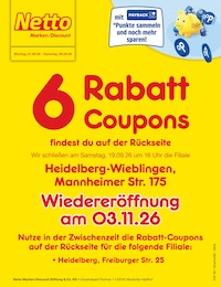 Netto Marken-Discount Prospekt für Heidelberg mit 2 Seiten Netto Marken-Discount Prospekt für Heidelberg: "6 Rabatt-Coupons", 2 Seiten, 21.09.2026 - 26.09.2026