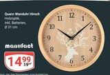 Quarz-Wanduhr Hirsch Angebote von manufact bei GLOBUS Hoyerswerda für 14,99 €