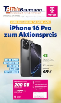 Telebaumann Prospekt iPhone 16 Pro zum Aktionspreis mit  Seiten in Uslar und Umgebung