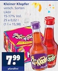 versch. Sorten Likör im Angebot bei Getränkewelt in Bottrop versch. Sorten Likör Angebote von Kleiner Klopfer bei Getränkewelt Bottrop für 7,99 €
