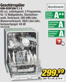 Geschirrspüler KON-EGSP300-7.1 E bei POCO in Münster Geschirrspüler KON-EGSP300-7.1 E im Angebot bei POCO Münster für 299,99 €