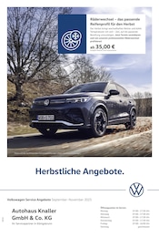 Volkswagen Prospekt für Bobingen mit 1 Seite Volkswagen Prospekt für Bobingen: "Herbstliche Angebote.", 1 Seite, 01.09.2025 - 30.11.2025