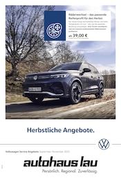 Volkswagen Prospekt "Herbstliche Angebote.", 1 Seite, 01.09.2025 - 01.09.2025 Aktueller Volkswagen Prospekt, "Herbstliche Angebote.", mit Angeboten der Woche, gültig von 01.09.2025 bis 01.09.2025