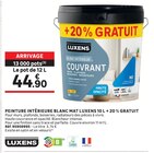 Peinture intérieure blanc mat couvrant 10L + 20% gratuit - LUXENS en promo chez LEROY MERLIN Peinture intérieure blanc mat couvrant 10L + 20% gratuit - LUXENS dans le catalogue LEROY MERLIN