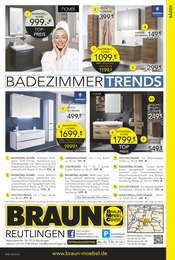 Bad im BRAUN Möbel-Center Prospekt in Reutlingen Aktueller BRAUN Möbel-Center Prospekt mit Bad, "GEWINNSPIEL!", Seite 22