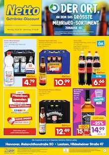 Coca Cola im Netto Marken-Discount Prospekt "DER ORT, AN DEM DU IMMER AUSGEZEICHNETE PREISE FINDEST." mit 6 Seiten (Laatzen)