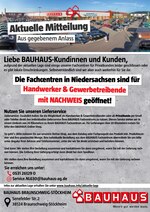 BAUHAUS Prospekt "Aktuelle Mitteilung", 1 Seiten, für Wolfenbüttel, 25.03.2020 - 19.04.2020 BAUHAUS Prospekt "Aktuelle Mitteilung", 1 Seiten, für Wolfenbüttel, 25.03.2020 - 19.04.2020