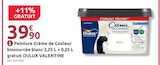 Peinture crème de couleur biosourcée blanc 2,25 l + 0,25 l gratuit - DULUX VALENTINE - Mr.Bricolage à Carcassonne Peinture crème de couleur biosourcée blanc 2,25 l + 0,25 l gratuit - DULUX VALENTINE en promo chez Mr.Bricolage Carcassonne à 39,90 €