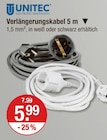 Verlängerungskabel 5 m im V-Markt Prospekt Verlängerungskabel 5 m von UNITEC im aktuellen V-Markt Prospekt für 5,99 €