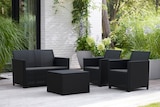 Salon jardin marie 4 places rotin noir avec coussins gris à 119,00 € dans le catalogue Brico Dépôt