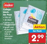 Collegeblock, 3er Pack bei Netto Marken-Discount im Witzenhausen Prospekt für 2,99 €