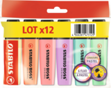 LOT DE 12 SURLIGNEURS : 6 FLUO ET 6 PASTEL - STABILO - Auchan Hypermarché à Valence LOT DE 12 SURLIGNEURS : 6 FLUO ET 6 PASTEL - STABILO en promo chez Auchan Hypermarché Valence à 8,85 €