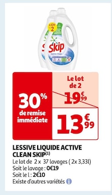 SKIP Active Clean lessive liquide 58 lavages 4,06l pas cher 