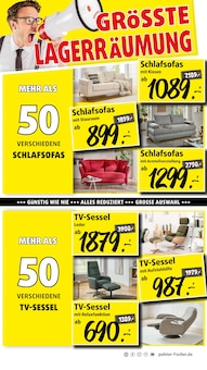 Fernseher im Polstermöbel Fischer Prospekt "UNSERE GRÖSSTE LAGERRLAGERRÄUMUNG" mit 11 Seiten (Filderstadt)
