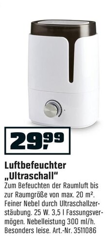Luftbefeuchter „Ultraschall“ bei OBI in Darmstadt Luftbefeuchter „Ultraschall“ im Angebot bei OBI Darmstadt für 29,99 €