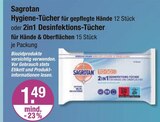 Hygiene-Tücher für gepflegte Hände oder 2in1 Desinfektions-Tücher von Sagrotan im aktuellen V-Markt Prospekt