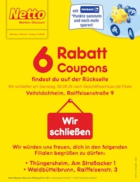 Netto Marken-Discount Prospekt für Würzburg mit 2 Seiten Netto Marken-Discount Prospekt für Würzburg: "6 Rabatt-Coupons", 2 Seiten, 10.08.2026 - 14.08.2026