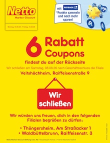 Aktueller Netto Marken-Discount Prospekt "6 Rabatt-Coupons" für Veitshöchheim Aktueller Netto Marken-Discount Prospekt für Veitshöchheim mit Seiten